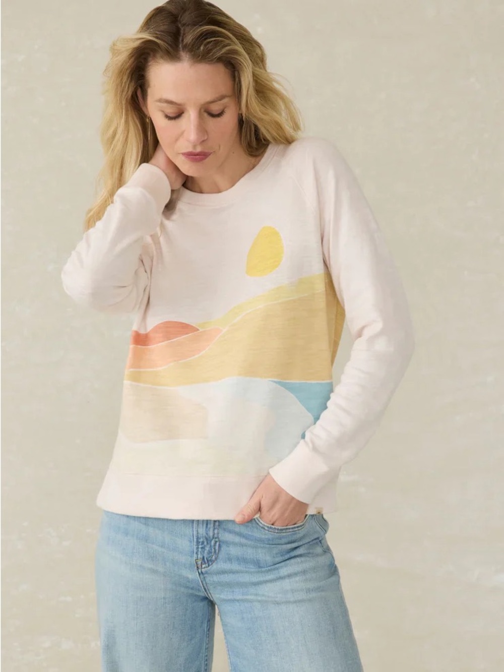 FAHERTY Sunwashed Slub Crew Sandshell Soliel